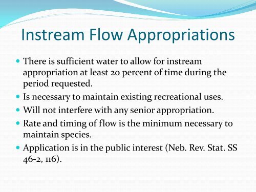 Instream Flow in Nebraska - Water Resources Board