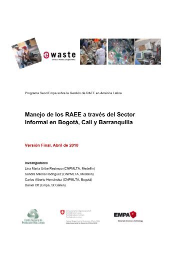 Manejo de los RAEE a través del Sector Informal en Bogotá, Cali y ...