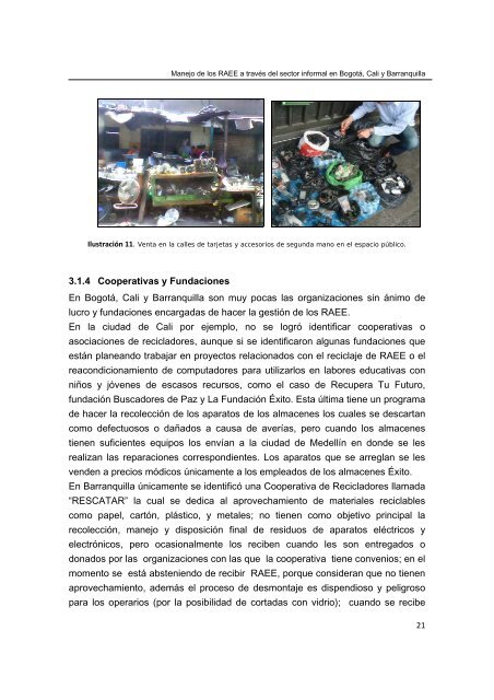 Manejo de los RAEE a través del Sector Informal en Bogotá, Cali y ...