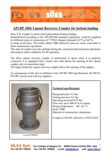 Vapour Recovery Coupler for bottom loading - Silea