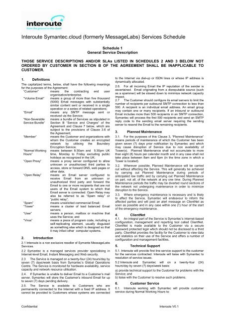 Messagelabs Symantec Messagelabs Services Descriptions and SLA - Interoute