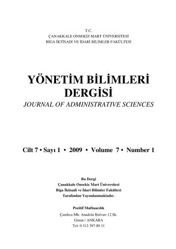 YÃ¶netim Bilimleri Dergisi Cilt 7 SayÄ± 1.pdf