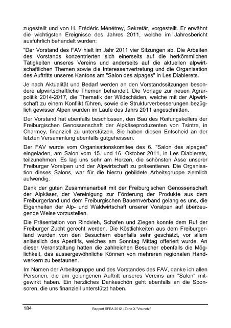 Bericht 2012 Zone X Vounetz - SociÃ©tÃ© Fribourgeoise d'Economie ...