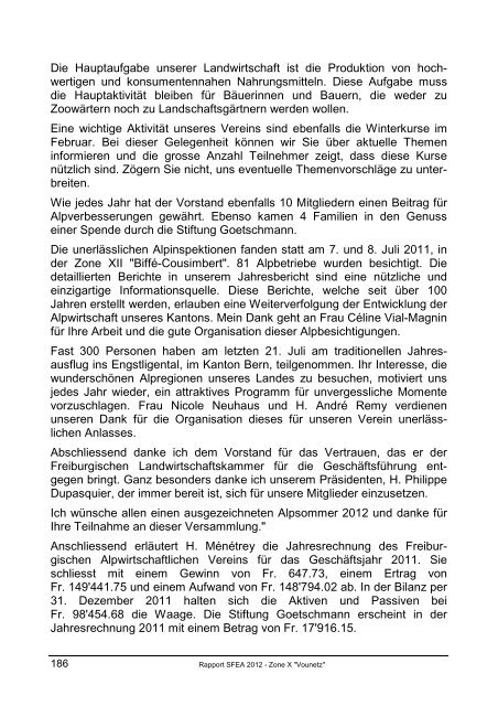 Bericht 2012 Zone X Vounetz - SociÃ©tÃ© Fribourgeoise d'Economie ...