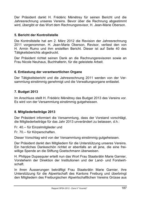 Bericht 2012 Zone X Vounetz - SociÃ©tÃ© Fribourgeoise d'Economie ...