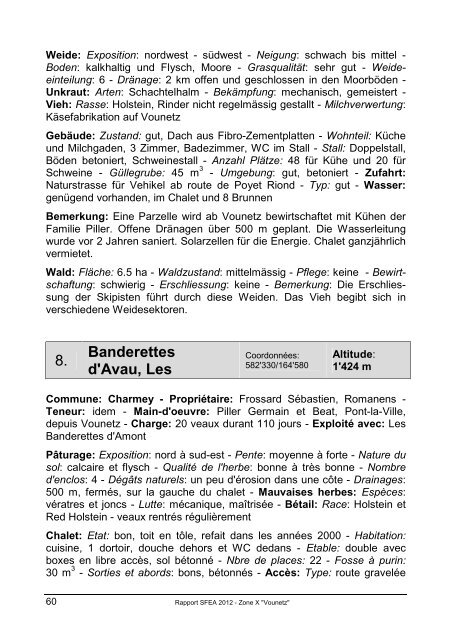 Bericht 2012 Zone X Vounetz - SociÃ©tÃ© Fribourgeoise d'Economie ...