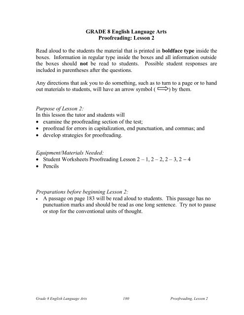 grade 8 english language arts proofreading lesson 2 read