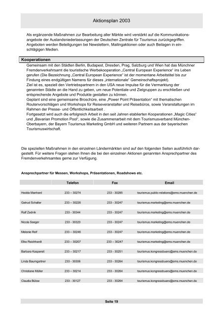 Der Tourismus in MÃƒÂ¼nchen Aktionsplan 2003 - Wirtschaft