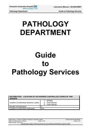 PATHOLOGY DEPARTMENT Guide to Pathology Services