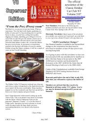 “From the Prez (Press) room” - Classic Holden Car Club NT Inc.