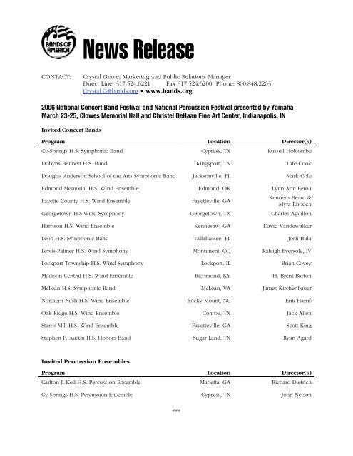 National Concert Band Festival News Release (PDF) - Music for All