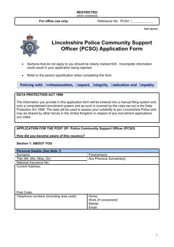 (PCSO) Application Form - Lincolnshire Police