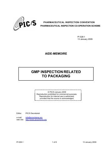 PI 028-1 Aide Memoire on Packaging - PIC/S