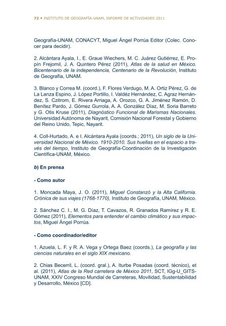 4Â°. Informe de Actividades - Instituto de GeografÃ­a - UNAM