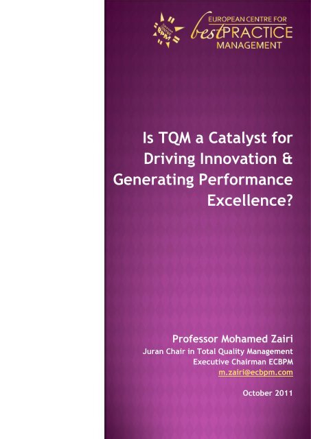 Is TQM a Catalyst for Driving Innovation & Generating Performance ...