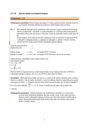 2.1.15 SlovnÃ­ Ãºlohy na lineÃ¡rnÃ­ funkce - Realisticky cz