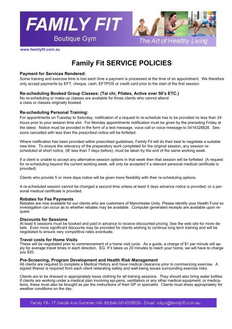 Family Fit SERVICE POLICIES: - Family Fit Boutique Gym Home Page