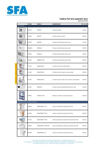 Descargar Tarifa SFA Sanitrit 2012. - navasola.com