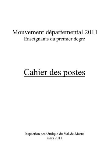 Cahier des postes 2011 - Inspection acadÃ©mique Val-de-Marne