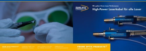 High-Power Laserkabel fÃ¼r alle Laser - Frank Optic Products