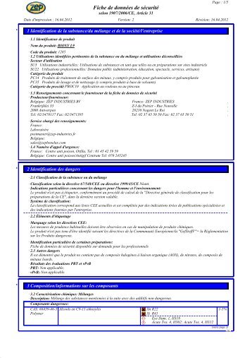 Fiche de Sécurité (FDS) - zepindustries.eu