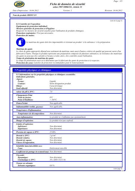 Fiche de Sécurité (FDS) - zepindustries.eu