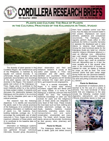 Research Brief 4th Qrt 2003 - Cordillera Studies Center - UP Baguio