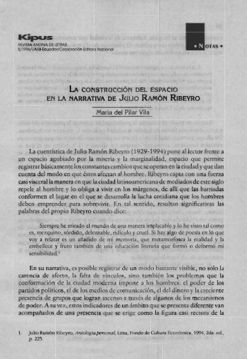 la constr(jcción del espacio en la narrativa de julio ramón ribeyro