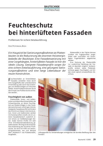 Feuchteschutz bei hinterlüfteten Fassaden - Bauverlag