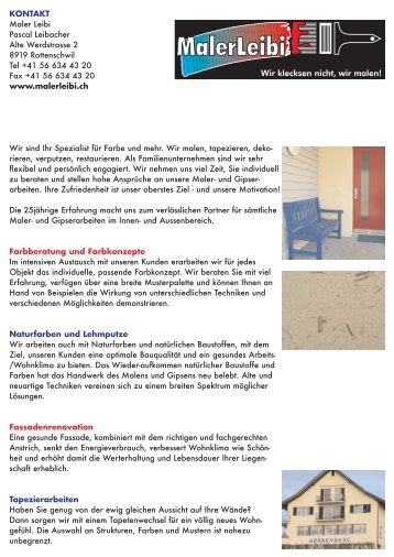KONTAKT Maler Leibi Pascal Leibacher Alte Werdstrasse 2 8919 ...