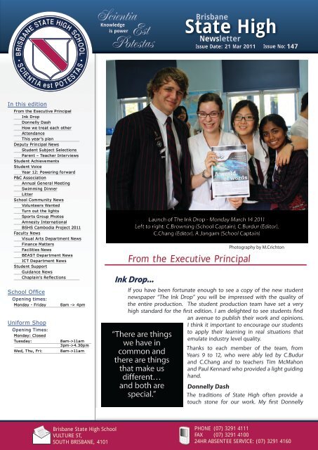 BSHS 2008 Newsletter - Brisbane State High School