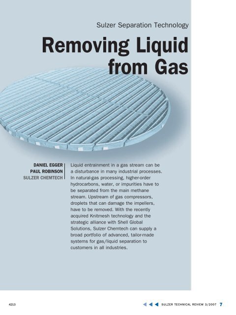 Removing Liquid from Gas - Sulzer