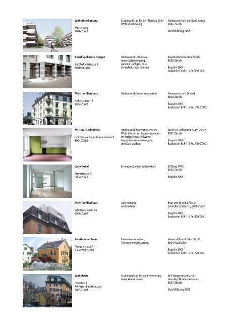 Werkliste - BFK Architektur AG