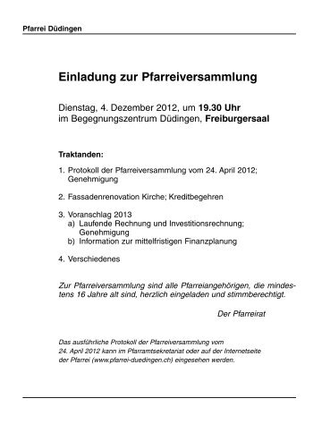 Einladung zur Pfarreiversammlung - Pfarrei Düdingen