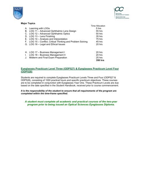 NAIT/OAC Optical Sciences Eyeglasses Diploma (Distance ...