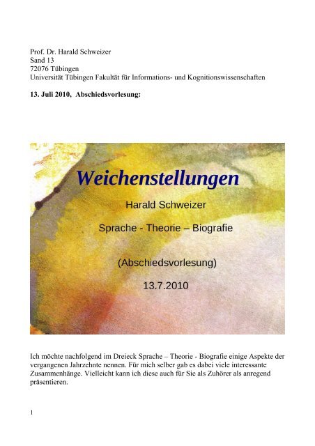 Prof. Dr. Harald Schweizer Sand 13 72076 Tübingen Universität ...