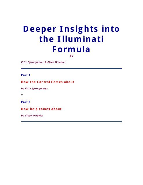 Deeper Insights Into The Illuminati Forumula By Fritz