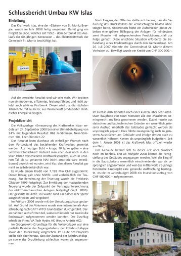 Schlussbericht Umbau KW Islas - St. Moritz Energie