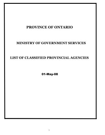 Agency List - Doing Business with Government - Ontario