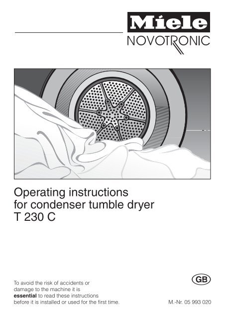Operating instructions for condenser tumble dryer T 230 C
