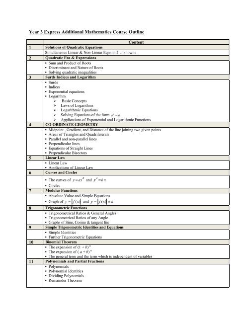 Year 3 Express Additional Mathematics Course Outline - Sites
