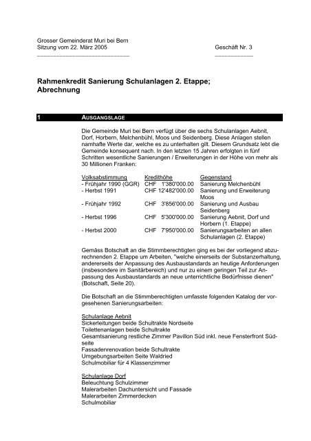 Rahmenkredit Sanierung Schulanlagen 2. Etappe - Muri bei Bern