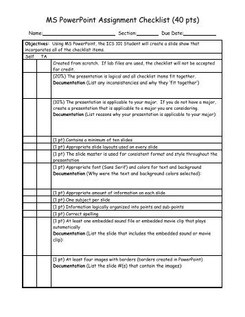 MS PowerPoint Assignment Checklist (40 pts) - Laulima