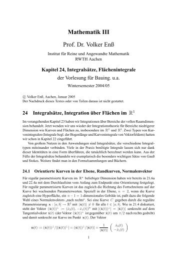 Mathematik III Prof. Dr. Volker EnÃ - Institut fÃ¼r Reine und ...