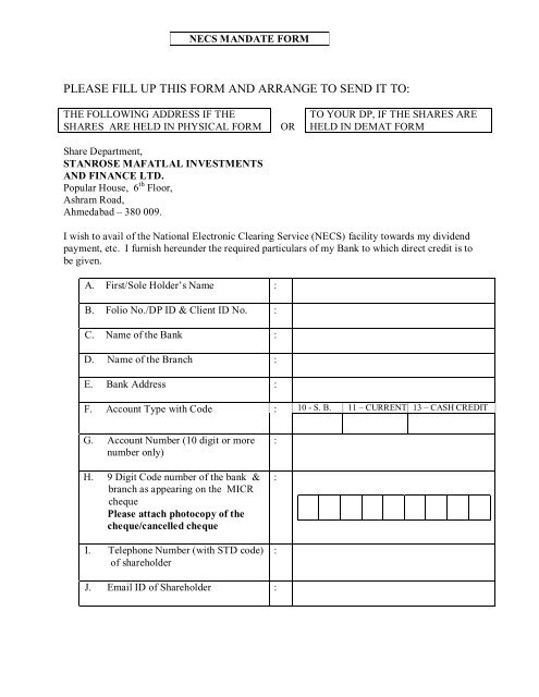 please fill up this form and arrange to send it to - Stanrose ...