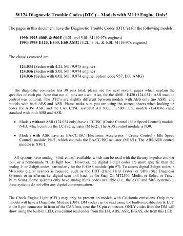 W124 Diagnostic Trouble Codes (DTC) â Models with ... - w-124.info
