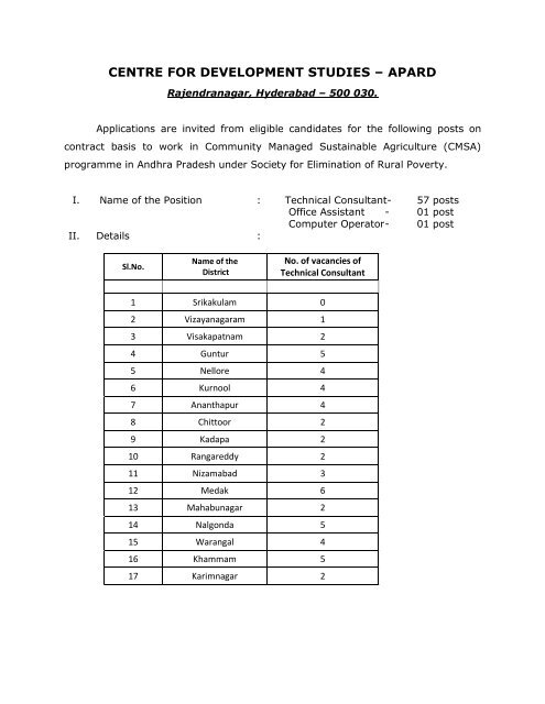 centre for development studies â apard - Andhra Pradesh Academy ...