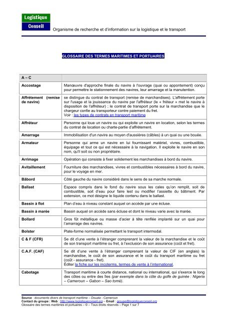 Glossaire des termes maritimes et portuaires - Logistique conseil