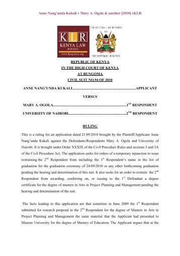 Anne Nang'unda Kukali v Mary A. Ogola & another - Kenya Law ...
