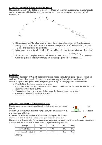 Exercice 1 : Approche de la seconde loi de Newton On enregistre, à ...